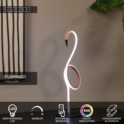 Lucide FLAMINGO - Tafellamp - LED Dimb. - RGB - Roze